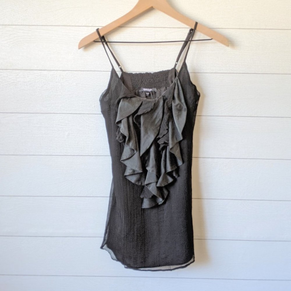 Daniel Rainn Black Ruffle Front Silk Tank S